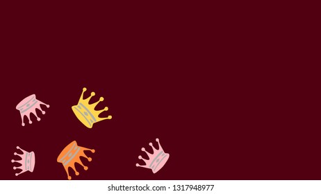 Elegant vector background with colored crowns. Simple gentle template for the card, invitation, printing. Fashionable decoration with beautiful crowns.
