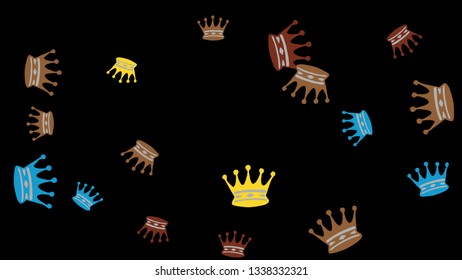 Elegant vector background with colored crowns. Simple gentle template for the card, invitation, printing. Fashionable decoration with beautiful crowns.
