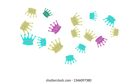 Elegant vector background with colored crowns. Simple gentle template for the card, invitation, printing. Fashionable decoration with beautiful crowns.
