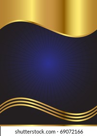 An elegant vector background in dark blue with gold trim