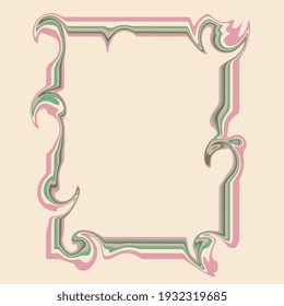 Elegant vector background. Frame artwork with swirls, marble and wavy shapes in rose pink, cocoa brown, and fresh, clean spring green on champagne colored background. 