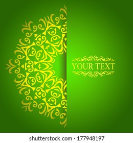 Elegant vector background with lace damask ornament and place for text. Gold Floral elements, ornate background. Vintage, antique, victorian old paper card, cover page, label template for design