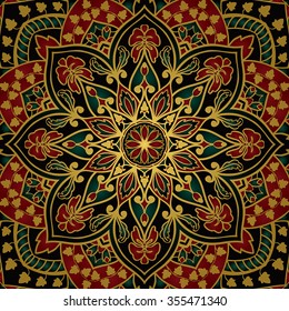 Elegant, vector background with oriental ornament of mandalas. Floral, vintage, rich stylized pattern. Template for the carpet, tapestry, shawl, carpet.