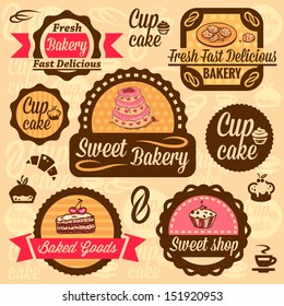 Elegant Vector Bakery Labels And Badges Set. All elements are grouped.