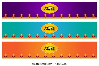 Elegant vector banner set for indian festival diwali celebrations. Can be used for advertisement, poster, banner and backgrounds. (Translation - Happy Diwali)