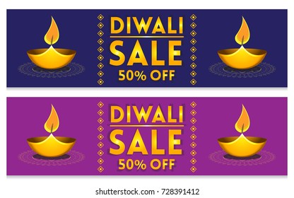 Elegant vector banner set for indian festival diwali celebrations. Can be used for advertisement, poster, banner and backgrounds. (Translation - Happy Diwali)