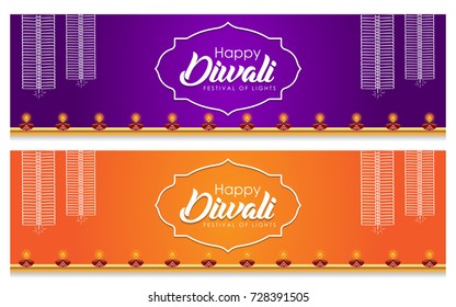 Elegant vector banner set for indian festival diwali celebrations. Can be used for advertisement, poster, banner and backgrounds. (Translation - Happy Diwali)