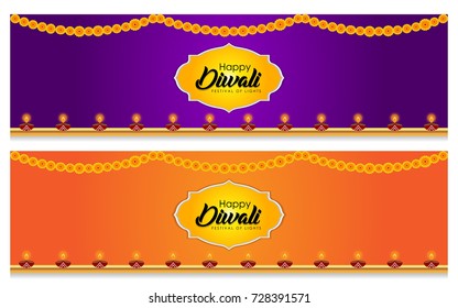 Elegant vector banner set for indian festival diwali celebrations. Can be used for advertisement, poster, banner and backgrounds. (Translation - Happy Diwali)