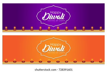 Elegant vector banner set for indian festival diwali celebrations. Can be used for advertisement, poster, banner and backgrounds. (Translation - Happy Diwali)