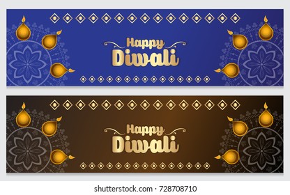 Elegant vector banner set for indian festival diwali celebrations. Can be used for advertisement, poster, banner and backgrounds. (Translation - Happy Diwali)