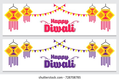 Elegant vector banner set for indian festival diwali celebrations. Can be used for advertisement, poster, banner and backgrounds. (Translation - Happy Diwali)