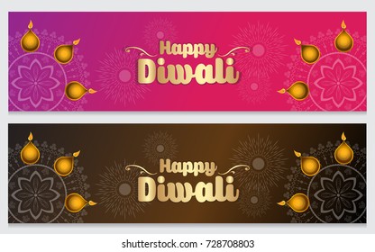 Elegant vector banner set for indian festival diwali celebrations. Can be used for advertisement, poster, banner and backgrounds. (Translation - Happy Diwali)