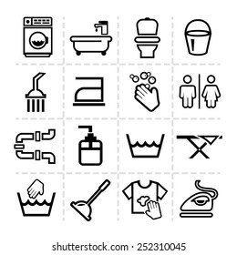 Elegant Vector Black Cleaning Line Icons Set