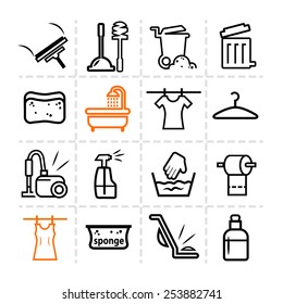 Elegant Vector Black Cleaning Line Icons Set