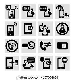 Elegant Vector Black Phone Icons Set.