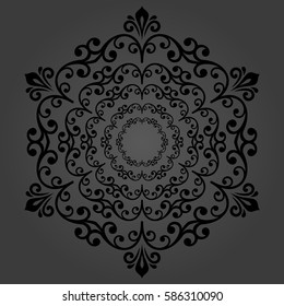 Elegant vector black round ornament in classic style. Abstract traditional pattern with oriental elements, Classic vintage pattern