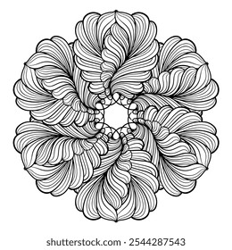 Elegant Vector Black and White Floral Mandala Design that enhances visual appeal beautifully. Perfect for antistress coloring pages.