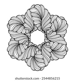 Elegant Vector Black and White Floral star shape Mandala Design that enhances visual appeal beautifully. Perfect for antistress coloring pages.