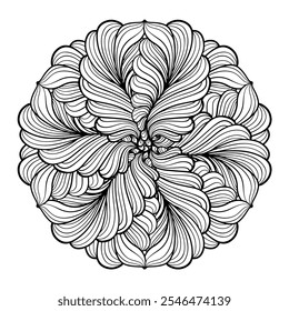 Elegant Vector Black and White Floral Mandala Design that enhances visual appeal beautifully. Perfect for antistress coloring pages.