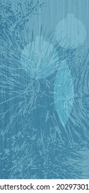 Elegant vector blue vertical background with fir branches and Christmas balls. Abstract turquoise background with a rough longitudinal texture. A New Year's holiday template for your design.