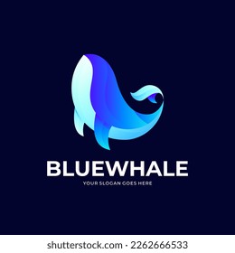 Elegant vector blue whale logo icon illustration, blue whale in sea