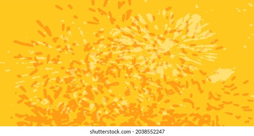 Elegant vector bright yellow texture with orange splashes, fireworks effect, dots and blots. Abstract lemon-colored background with streaks. Luxury template for your design.
