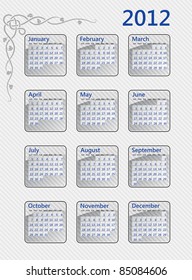 Elegant vector calendar for year 2012 with stripes and floral pattern