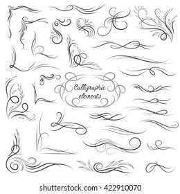 Elegant Vector Calligraphic Corners and Vignettes Set | Large collection of classical swirly design elements 