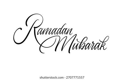 Elegant vector calligraphy phrase Ramadan Mubarak, designed for upscale traditional greetings and invitations.