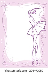 Elegant vector card design with stylized ballerina on a pale pink background