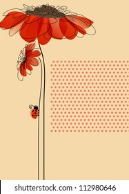 Elegant vector card with flowers and cute ladybug