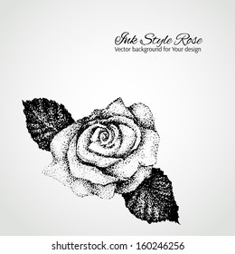 Elegant vector card. Hand drawn dotted style rose