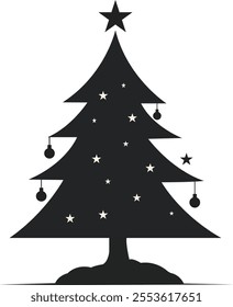 Elegant Vector Christmas Tree with Star and Ornament Decorations - Perfect for Holiday Designs