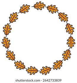 Elegant vector circular frame design featuring a garland of stylized orange oak leaves, perfect for autumnal themes and seasonal designs.