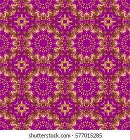 Elegant vector classic golden seamless pattern. Seamless abstract background with golden repeating elements. Purple and golden pattern.