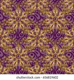 Elegant vector classic golden seamless pattern. Seamless abstract background with golden repeating elements. Purple and golden pattern.