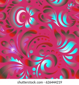 Elegant vector classic multicolored seamless pattern with multicolored repeating elements over magenta background.