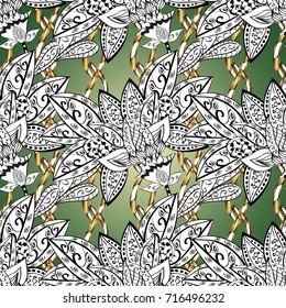Elegant vector classic pattern. Ornamental abstract background with repeating elements. White, black and green and golden pattern.