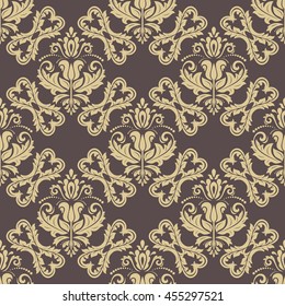Elegant vector classic pattern. Seamless abstract background with repeating elements. Brown and golden pattern