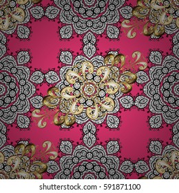 Elegant vector classic pattern. Seamless abstract background with repeating elements. Pink and golden pattern.