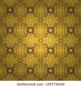 Elegant vector classic pattern. Yellow and brown and golden pattern. Seamless abstract background with repeating elements.