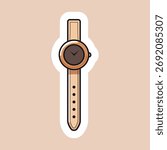 Elegant vector clip art of a woman’s hand wearing a stylish wristwatch. Perfect for fashion, beauty, and accessory design projects. Minimal and modern aesthetic.