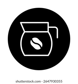 Elegant vector coffee pot icon with a bean design in a minimalist circular frame symbol