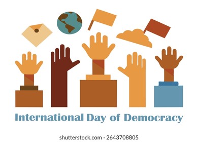 Elegant vector collage of global traditional voting methods—raised hands, stone ballots, digital systems. Rich earthy colors with gold accents symbolize unity and heritage. Clean white background.