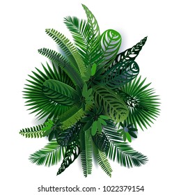elegant vector composition of tropical leaves in the style of cut paper for printing on T-shirts, design of tropical travel, vacation