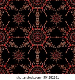 Elegant vector damask wallpaper. Vintage seamless pattern in red colors. Seamless background.