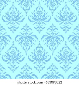 Elegant vector damask wallpaper. Vintage seamless pattern in blue and neutral colors. Seamless background.