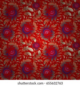 Elegant vector damask wallpaper. Vintage seamless pattern in red, beige and violet colors. Seamless background.