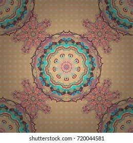 Elegant vector damask wallpaper. Vintage seamless pattern in blue and pink colors. Seamless background.