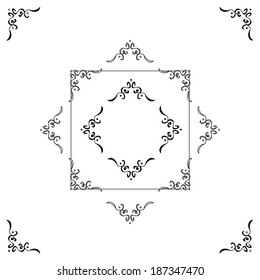 Elegant Vector Decoration for Corners. A simple, abstract, antique and delicate calligraphic decoration for corners and frames. Two styles: outlined and solid. Color: ink black. Swirling lines. (EPS)
